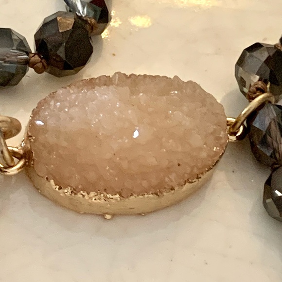 Long Tassel Druzy Natural Stone Necklace beads Gray Black taupe - Picture 3 of 13